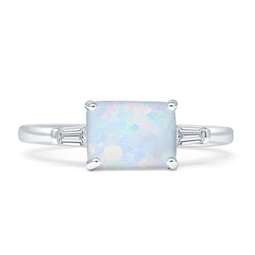Emerald Cut Solitaire Trio Ring Created White Opal 925 Sterling Silver wholesale